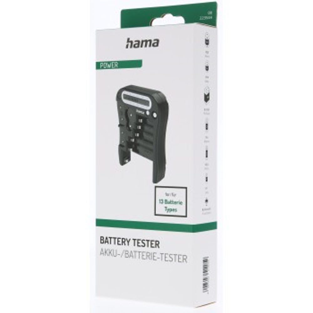 Hama Misuratore di batterie ricaricabili - Misuratore universale compatto per Accu, batteria a bottone, AA/AAA/C/D/N/E/CR123A/CR2/CR-V3/1,5V/3V/2CR5/CR P2, display LCD rapido - nero