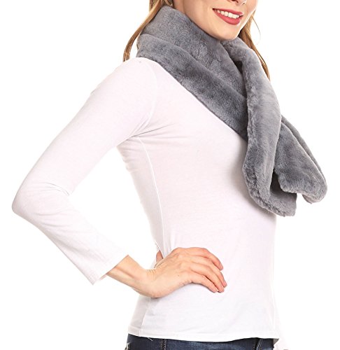 Sakkas Malen Long Rectangle Faux Fur Warm Soft Furry Wrap Around Loophole Scarf3