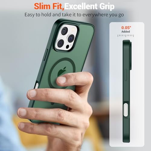 Image of SUPFINE Magnetic for iPhone 16 Pro Case (Compatible with MagSafe) (Military Grade Drop Protection) Slim Translucent Matte Shockproof with Anti-Fingerprint Phone Case,Forest Green