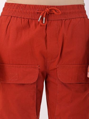 Image of The Indian Garage Co Men Regular Fit Solid Mid-Rise Elasticated Cuffed Cargo Joggers