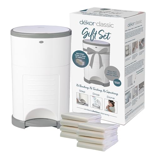 Image of Diaper Dekor Classic Diaper Pail Gift Set – White | Comes with up to a Year's Supply Worth of Diaper Dekor Refills!