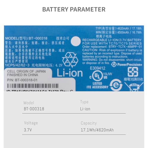 BT-000318 4620mAh Scanner Battery for Zebra TC77 TC70 TC70x TC72 TC75 TC75x TC700H TC700K TC77HL TC720L Barcode Scanner Battery BT-000318-01 82-171249-01 82-171249-02 BTRY-TC7X-46MA2 Replacement - Thumbnail 3