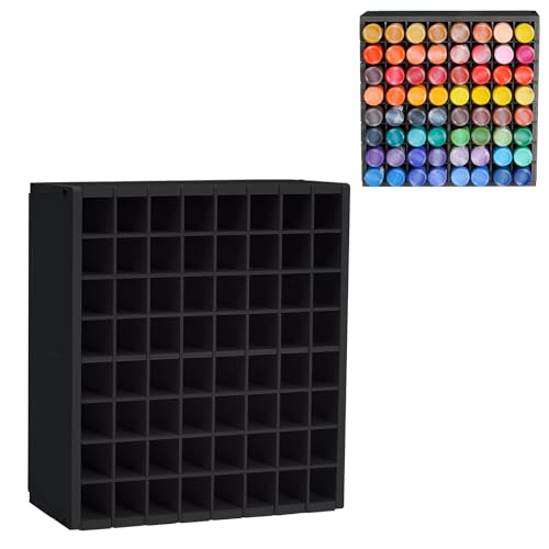 Image of Krafetto 64 Grids Craft Paint Storage Organizer, Wall-mountable Paints Holder, Stackable Paint Bottle Rack Stand for 2oz Acrylic Craft Paints, Black