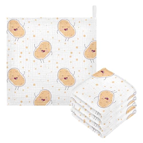 Image of vvfelixl Kawaii Potatoes Baby Burp Cloths Baby Muslin Washcloths for Boys Girls Cotton Baby Face Towel for Newborn Infants Soft and Absorbent 11.8 X 11.8 in, 5 Pack