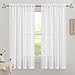 RYB HOME Semi-Sheer Linen Look Curtains Set - Rod Pocket Semi-Transparent Privacy Sunlight Glare Filtering Drapes for Living Room/Sliding Glass Door, Width 52 x Length 63 in Each, White, 2 Panels