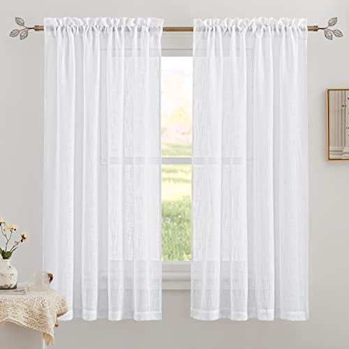 RYB HOME Semi Sheer Curtains 63 inches Length, Short Linen Textured Breathable Curtains Panels for...
