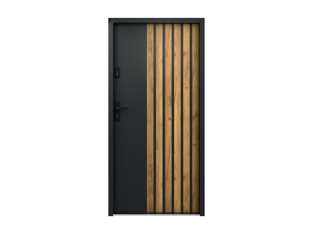 Vente-unique - Puerta de entrada Cobrita - L 95cm x A 9cm x H 203.5cm - acero - gris antracita
