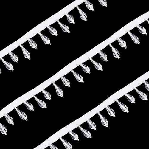 Image of letsinstyle 2 Yards Crystal Gourd Droplets Fringe Beaded Lace Trim, Water Drop Pendant Trims, Polyester Bead Tassel Trims for Curtain and DIY Clothing Wedding Decoration