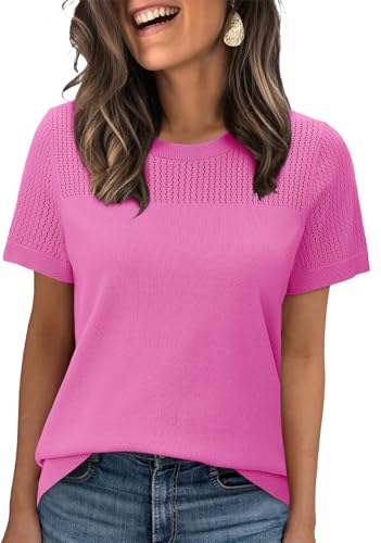 Image of WIHOLL Short Sleeve Sweater for Women Trendy Summer Tops 2026 Early Spring Fashion Business Casual Outfits