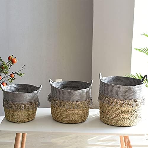 Dciustfhe Foldable Natural Straw Woven Flower Pot Woven Basket Flower Plant Home Decor Garden Accessories, B