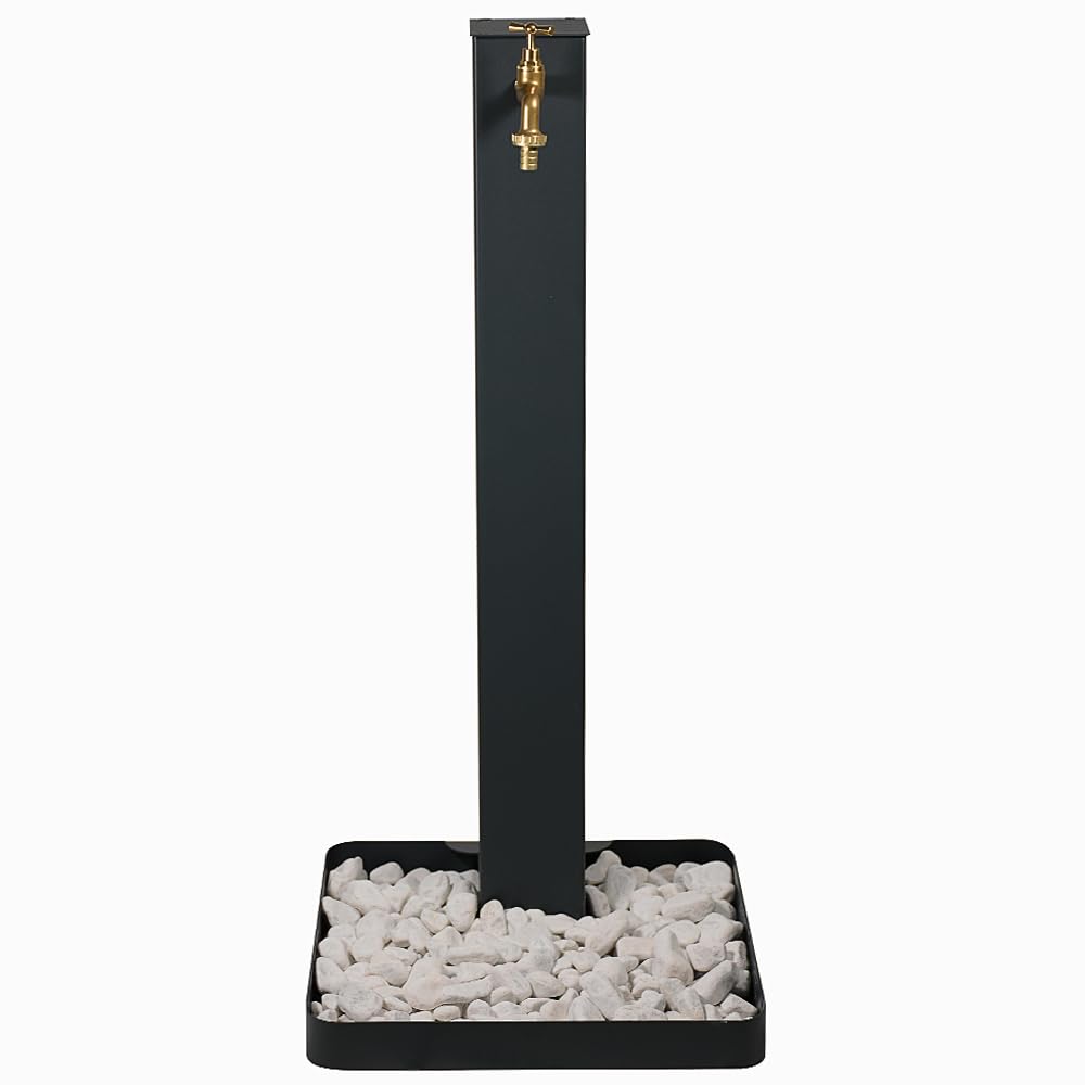 Fontana da giardino. Fontanella da giardino, per esterno, antracite. Rubinetto in ottone, flessibile, raccordo e ciottoli Compresi