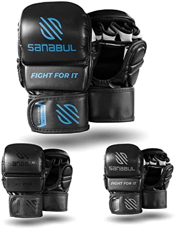 New Item Sanabul Essential 7 oz MMA Hybrid Sparring Gloves (Black/Blue, Large/X-Large)