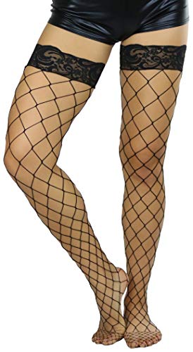 Image of ToBeInStyle Women's Vibrant Large Net Fishnet Thigh High Elastic Nylon Novelty Stockings