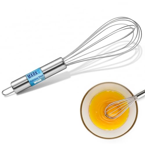 MARKQ Stainless Steel Egg Beater Hand Whisk Mixer Heavy Duty Manual Whisk for Baking Cooking and Mixing Durable Ergonomic Handle Rust-Resistant Easy to Clean Kitchen Tool - Silver (Pack of 1)
