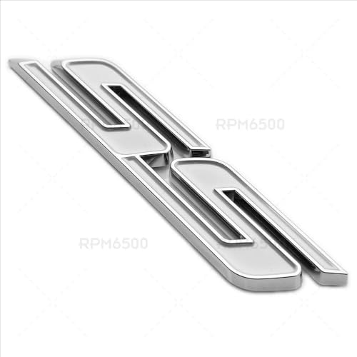 Image of 2Pcs Slant SS Emblems Side Car Badge Decal Compatible with Chevy Camaro Impala Malibu Holden 2010-2026 (Chrome White)