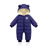 Unisex Baby Hooded Winter Snowsuit Infant Warm Puffer Jumpsuit Romper Jacket (Dark Blue, 12-18...
