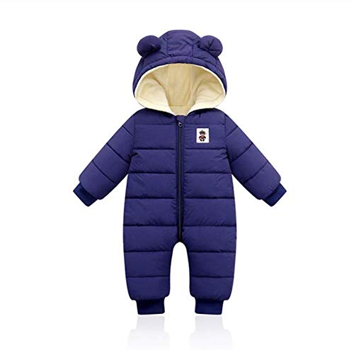 AceAcr Unisex Baby Hooded Winter Snowsuit Infant Warm Puffer Jumpsuit Romper Jacket (Dark Blue, 3-9 Mouth)