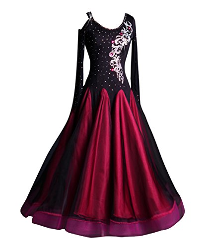 YC WELL Ballroom Dance Dresses Rhinestone Competition Dresses Modern Waltz Tango Smooth Ballroom Dance Costumes for Women(Rose,M)