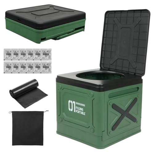 VISPREA 折りたたみ式 簡易トイレ 凝固剤12袋付き 耐荷重150kg 丸洗い可能 ポータブルトイレ 携帯トイレ 非常用トイレ 防災グッズ 災害用 車中泊 アウトドア 介護用 軽量 コンパクト収納 組立簡単 台風 地震 断水対策 仮設トイレ セット