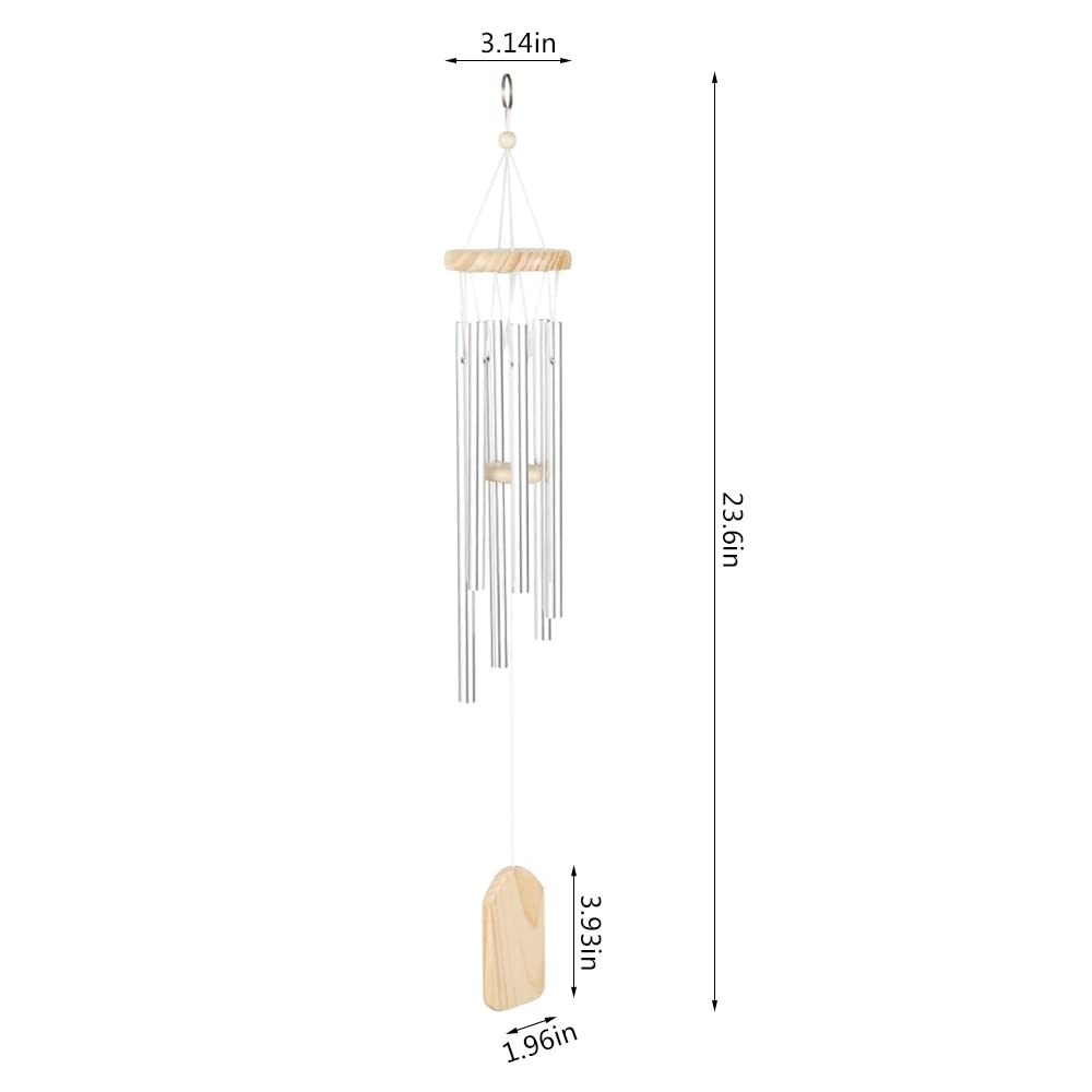 YXSH Argent 6 Tube Carillon Éolien Chapelle Cloches Carillons Éoliens Porte Tenture Murale Ornement Maison Jardin Décor Extérieur Carillons Éoliens