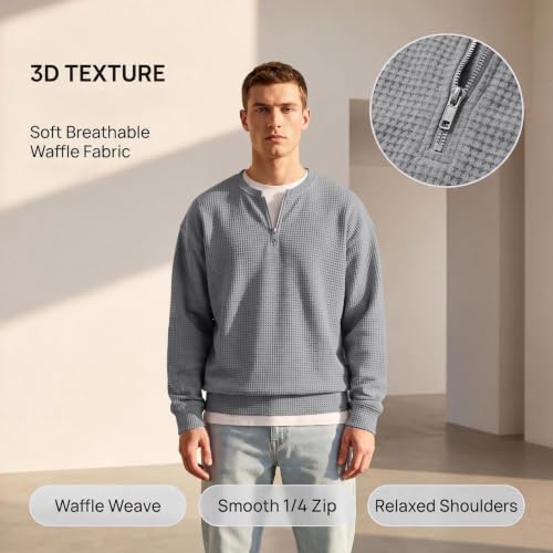 Waffle Quarter Zip Pullover Men 1/4 Zip Faux Layered Big and Tall Shirt - image 5