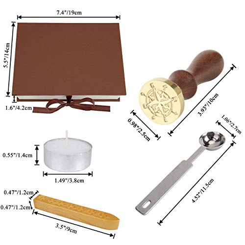 Yoption Wax Seal Stamp Kit, Compass Sealing Stamp with Gold Red Silver Sealing Wax Sticks Gift Box Set for Invitations, Cards, Letters, Gift Idea