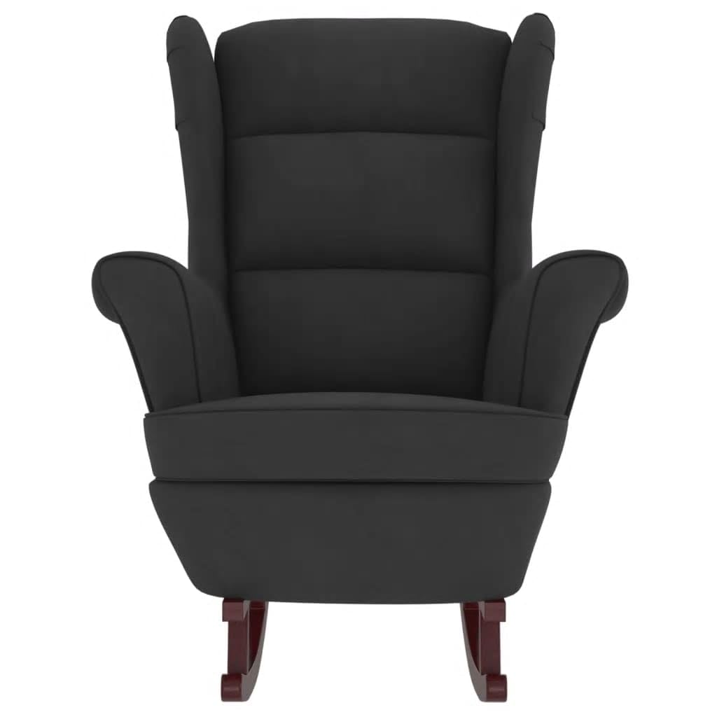 Fotel bujany z czarnego aksamitu, z płozami i taboretem z litego drewna, ergonomiczny fotel relaksacyjny do salonu, sypialni, pokoju dziecięcego, wygodny do czytania, kołysania się i relaksu