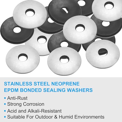 PATIKIL 304 Stainless Steel EPDM Bonded Sealing Washers, 50 Pieces 1/4" x1 3/16" Neoprene Rubber Washers Bonded Sealing Gasket for Marine Roof Bolt Supply (#14) by PATIKIL - Image 3
