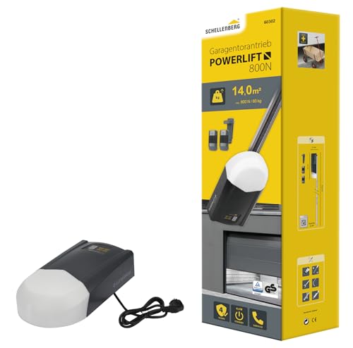 Schellenberg Garagentorantrieb Powerlift 800 N, max. Torfläche 14 m², Zugkraft 800 N, inkl. 2x 433,92 MHz Handsender und Sonnenblendenclip für Handsender, 60302
