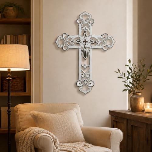 Cruz de pared hollow out diseño FDL blanco para decoración de interiores 7