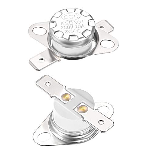 sourcing map Interrupteur contrôle température KSD301 Thermostat 230°C 10A 6,3mm N.C Borne 2Pcs