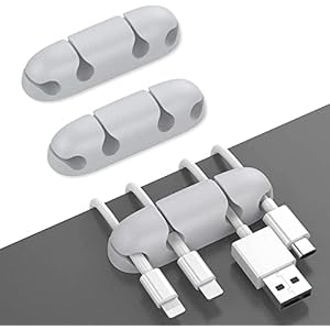 AHASTYLE Durevole Organizer a Clip per Cavo in Silicone Confezione da 3 fermacavi da scrivania adesivi forte per cavi USB cavo di alimentazione cavi per casa e ufficio (Grigio)