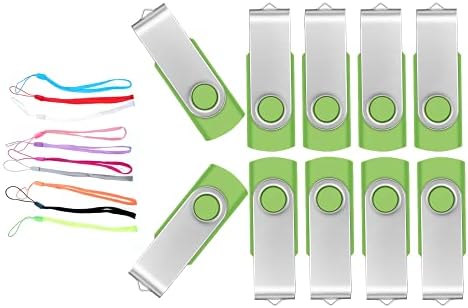 USB Memory Stick 16GB 10 Pack USB 2.0 Sticks - MultiPack Swivel Portable Flash Drives 16 GB Value Pendrive with Ropes - Green Bulk Pen Drives U Disk for Computers with Led Indicator by FEBNISCTE