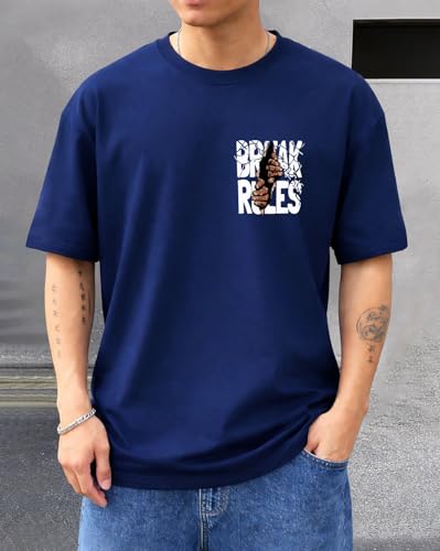 Image of AUSK Mens Loose Fit Oversized Printed Cotton T-Shirts Half Sleeve Drop Shoulder Men Tshirt