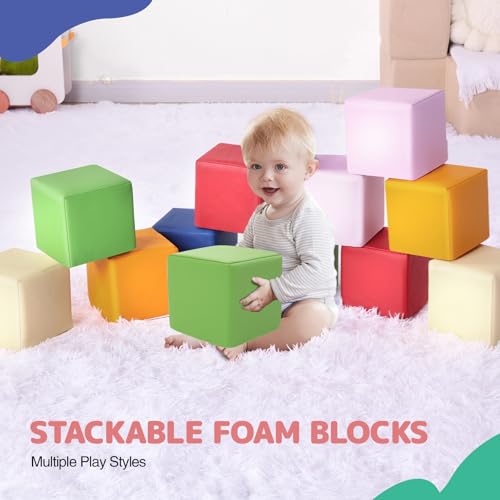 Foam Building Blocks for Kids: 12-Pieces PU Leather Colorful Foam Blocks - Building Toys for Toddler - Giant Stacking Blocks Toys - Soft Indoor Playset for Birthday Gift Preschool Learning (Classic) - Image 8