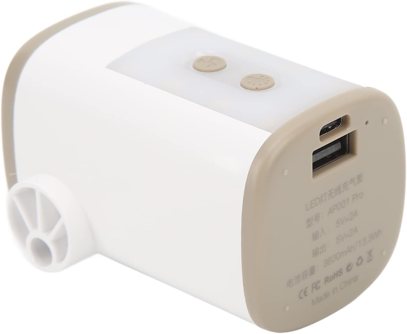 Portable Air Pump, 2 - Modes, 2 Nozzles, 3600mAh Battery, USB Charging, LED Light - Rapid Inflation, Multi - Function Design, Ideal for Camping and Travel