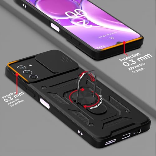 Image of Pikkme D10 Tough Armor Bumper Case | 360 Protection Case | Sliding Camera Shield Cover & Ring Holder Stand Back Cover for Nokia G42 5G (Black)