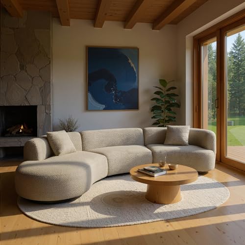 Image of Acanva Formia Boucle Curved Sectional Sofa, 153 inch W Left Hand, Light Coffee