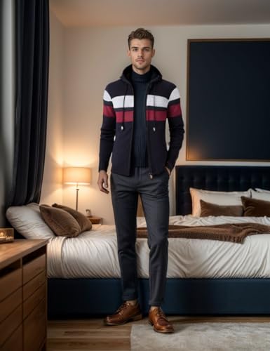 Image of Kinkia Men's Zip Up Hoodies Casual Long Sleeve Full Zipper Sherpa Fleece Lined Knit Cardigan Sweater Jacket with Pockets