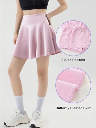 2 Pack Toddler Girls Butterfly Skorts Built in Shorts with Pockets Kids Elastic Skirts for Tennis Golf 10-12 Years Lilac/Blue4