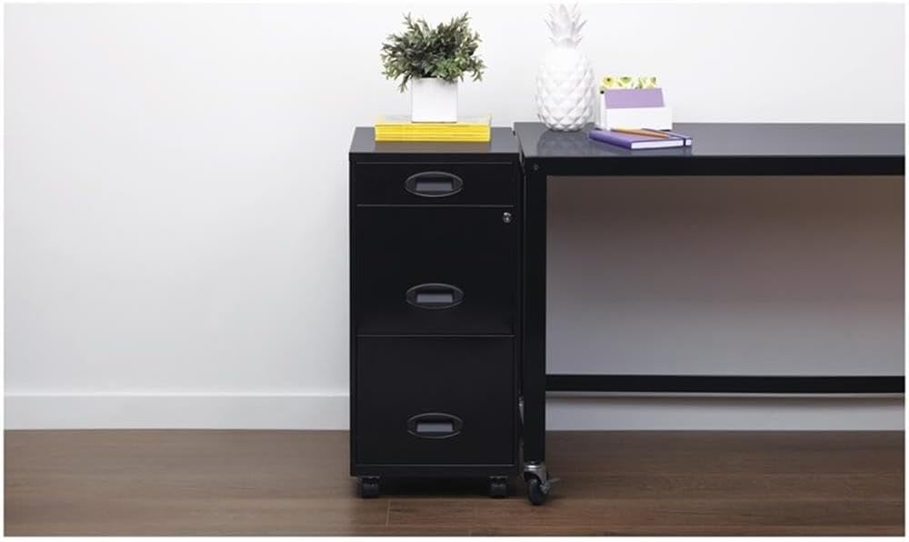 Scranton & Co 3-Drawer Metal Filing Cabinet, 18" D x 14.25" W x 29.52" H, Black Finish, Includes Pencil Drawer, Locking Storage, Casters for Mobile Home or Office Organization