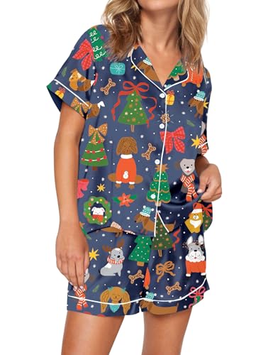 Image of SHESHOW Satin Pajamas for Women Set Preppy Animals Pjs Short Sleeve Shorts 2 Piece Loungewear Sets XS-XXL