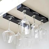 Weinglashalter Hängend 2 Stück Gläserhalter zum Aufhängen, Weingläser Halter Unter Dem Schrank, Kein Bohren, Kunststoff Weinglas Halterung Selbstklebend für Küche, Bar, Restaurant, Hotel (Schwarz)