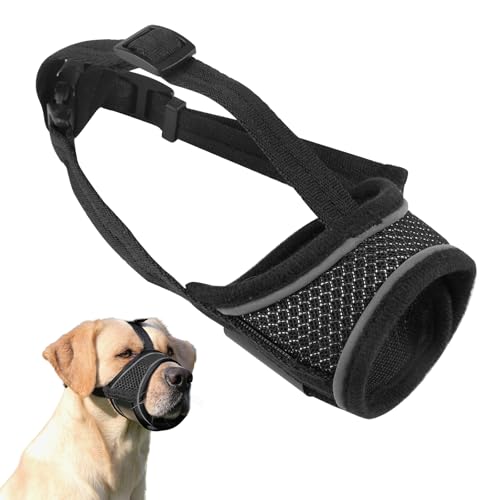 Bozal para Perros, Ajustable Bozal Perro Nylon con Velcro, Suave y Cómodo, Ayuda a Bostezar y Beber, Evitar Que Los Perros Enseñen Los Dientes y Ladren, Desgarros y Muerdan Agredan A Las Personas (L)