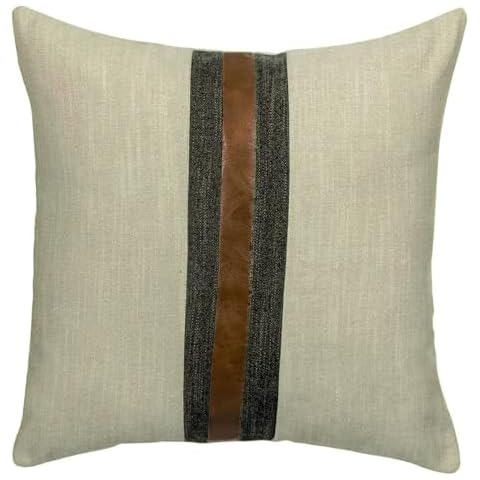 BOYSUM Farmhouse Decorative Outdoor Throw Pillow Covers for Couch Sofa Bed Brown Faux Leather Accent Pillow Cover Modern Decor Pillow Case 18 x 18 Inch (Yellow Beige) Cover