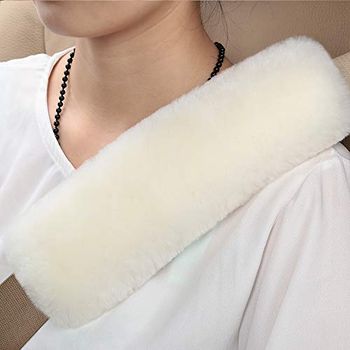 Image of OGLAND 2 Pack Sheepskin Car Seat Belt Cover Pads | Wool Seatbelt Cushions
