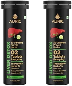 Auric Liver Detox Supplement | 40 Tablets Fizzy Water with 10 Ayurvedic Herbs | Clinically Researched Therapeutic Ingredients | Drop, Dissolve, Fizz, Drink | Liv 365