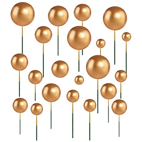 Ddfly 66Pcs Balloon Cake Decorations, Mini Round Gold Faux Pearl Balls Cupcake Toppers, Foam Ball Cake Picks DIY Cake Insert Topper for for Kids Birthday Party Wedding Cake Decoration (Gold) Cover