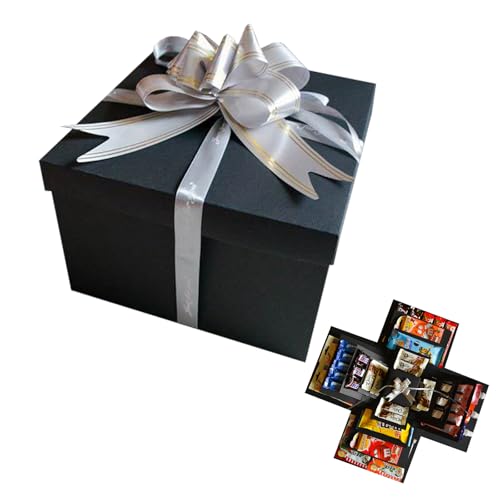 5 Layer Creative Explosion Gift Box Surprise Gift Box Explosion with Ribbon and Double-Sided Tape DIY Snack Explosion Box for Birthday Anniversary Valentines Day Wedding (black)