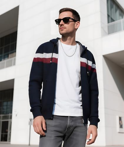 Image of LLdress Mens Knit Cardigan Sweaters Sherpa Lined Full Zip Hoodie With Pockets